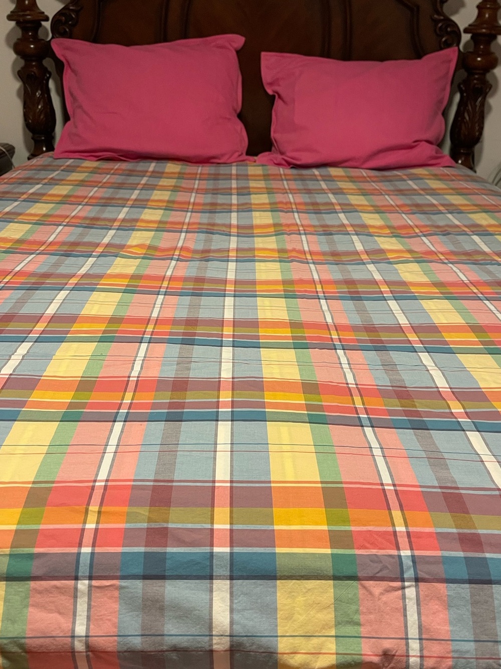 The company store, summertime madras plaid  100% cotton king duvet